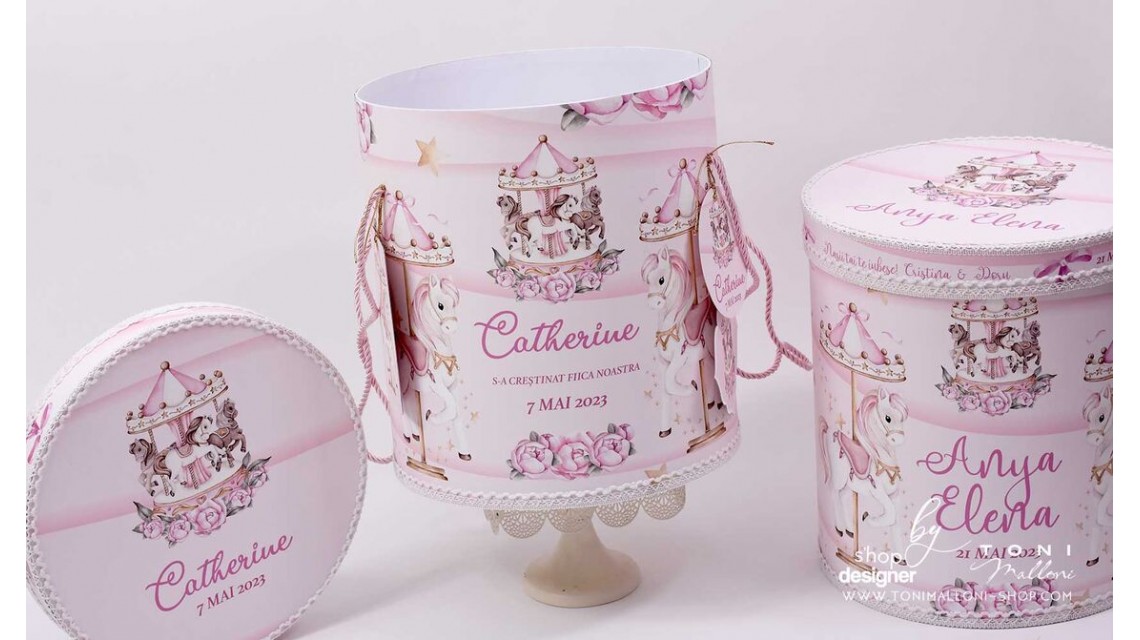 Trusou botez fetita tematic si personalizat cu ponei Pink Carousel 15